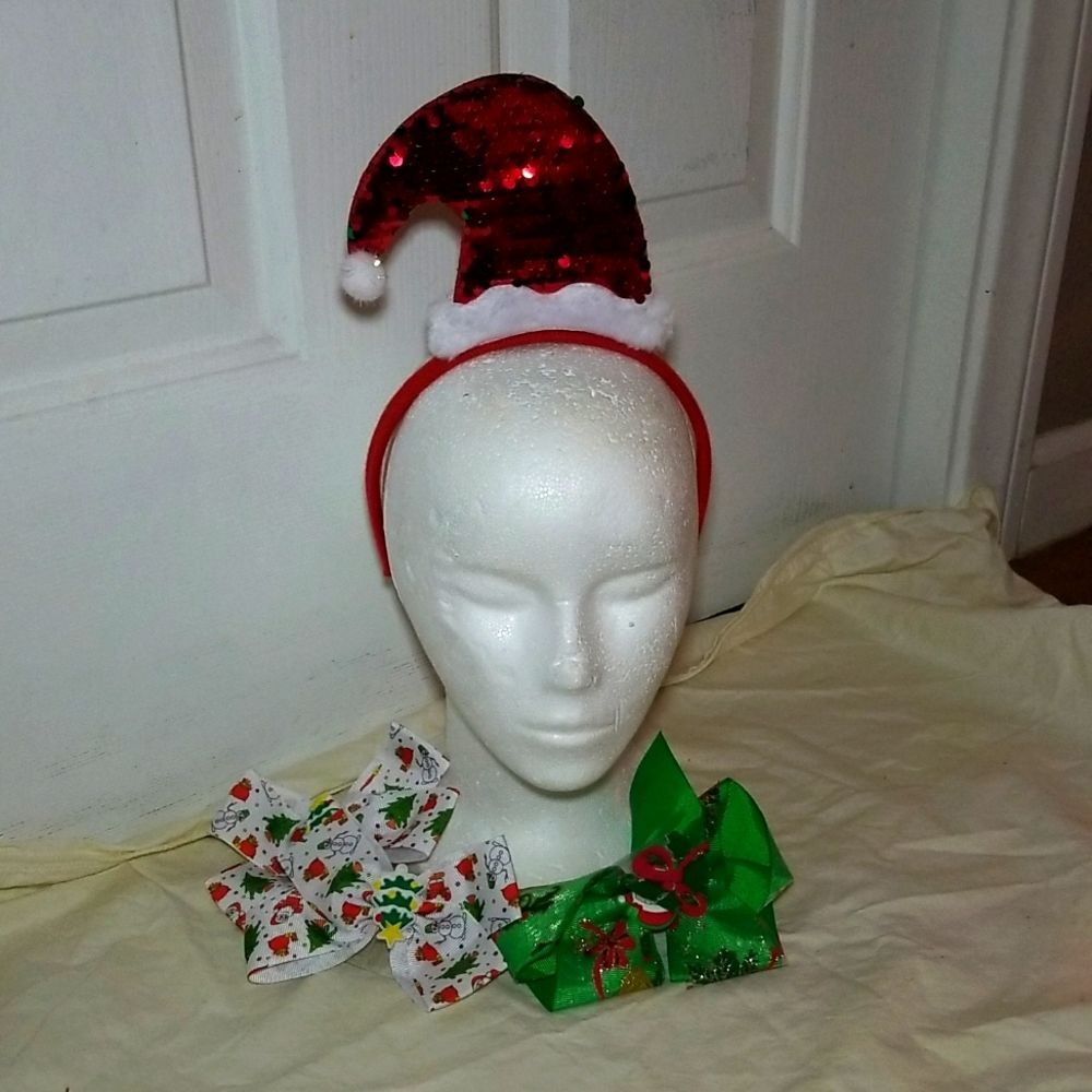 GIRLS WOMENS HOLIDAY FASCINATOR BOWS CLIPS SEQUINS BLING 4 ITEMS